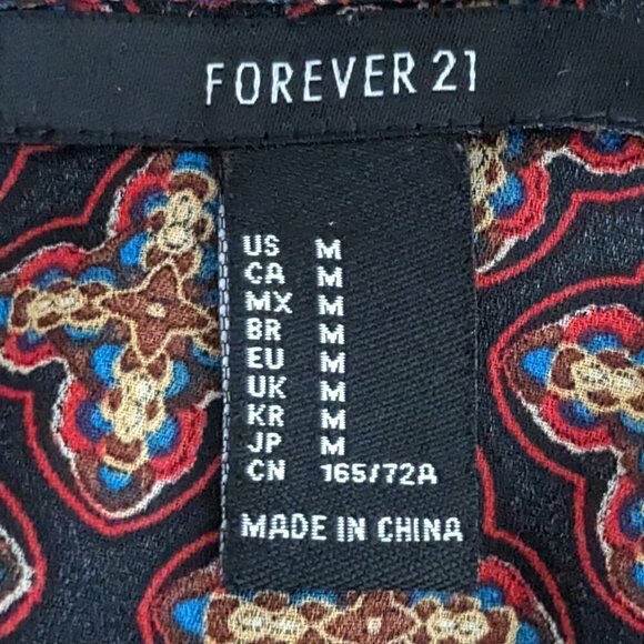 Women's FOREVER 21 Burgundy/Black, Chiffon Long Sleeve Romper; Open Back; Size M - Picture 4 of 5